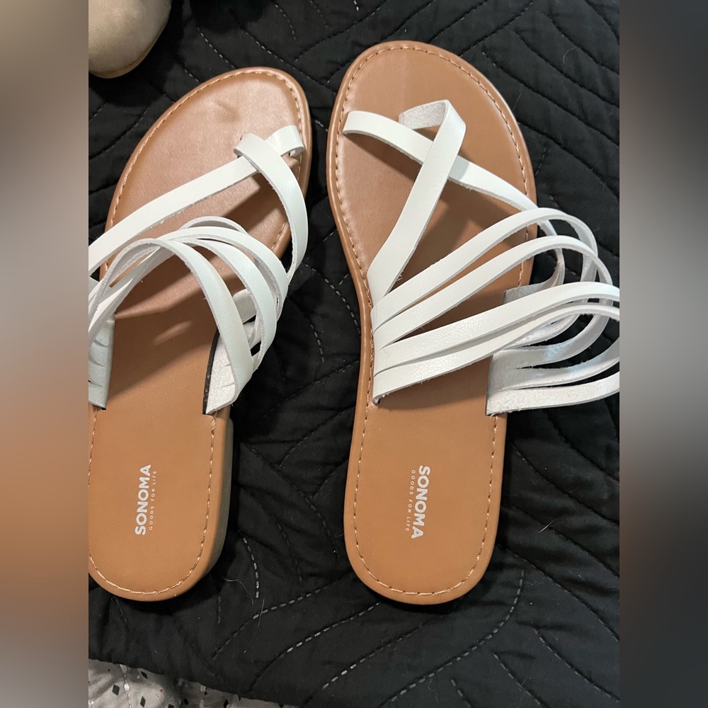 White and tan sandals size 11
